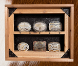 Western Belt Buckle Display Case - Tooled Faux Leather Background