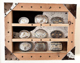 Belt Buckle Display with Genuine Cowhide Hair Background